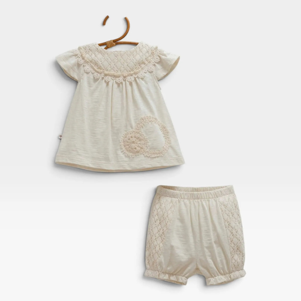 Lacy Blossom Knit Set - Bej - 1