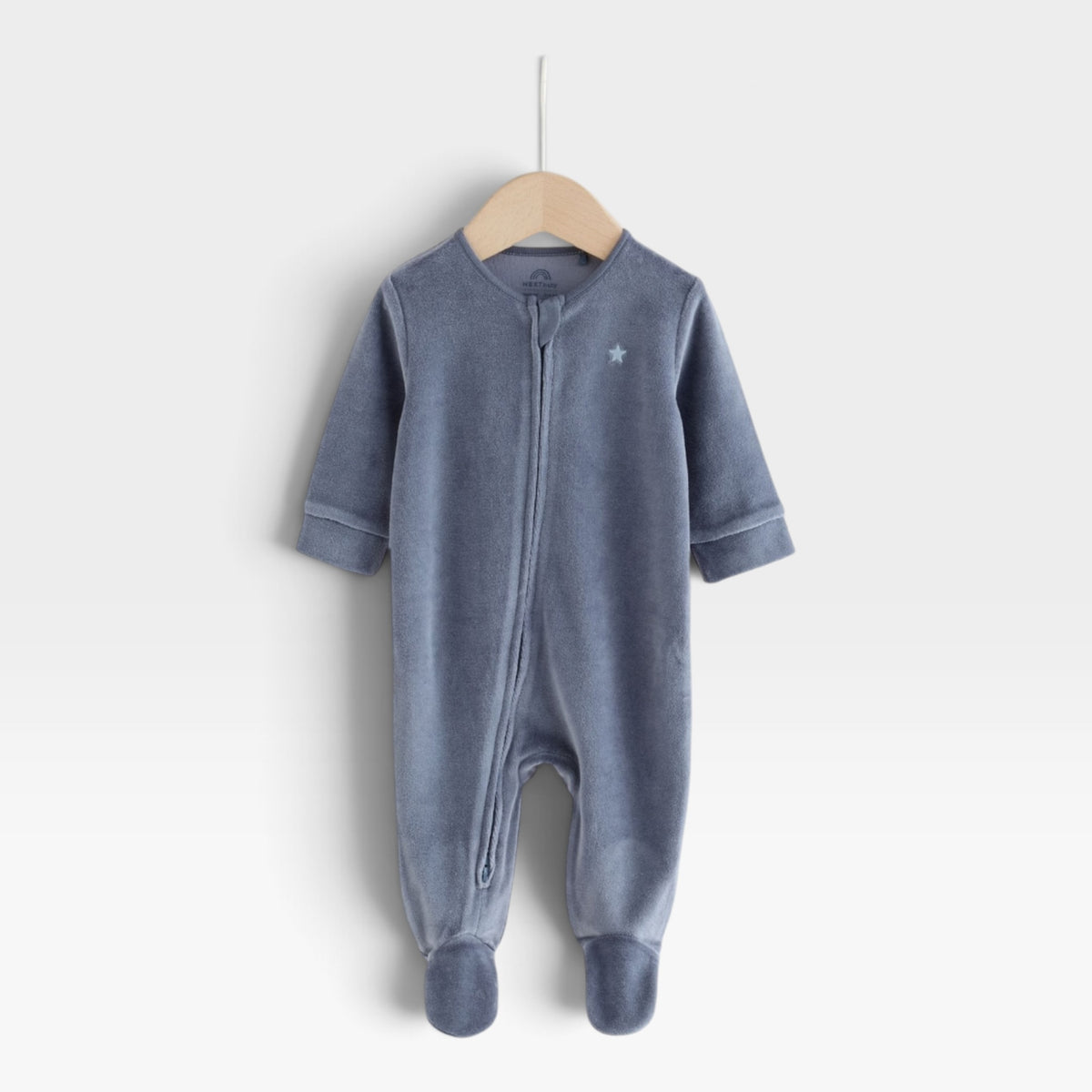 NEXT Blue Velour Baby Sleepsuits 2 Pack