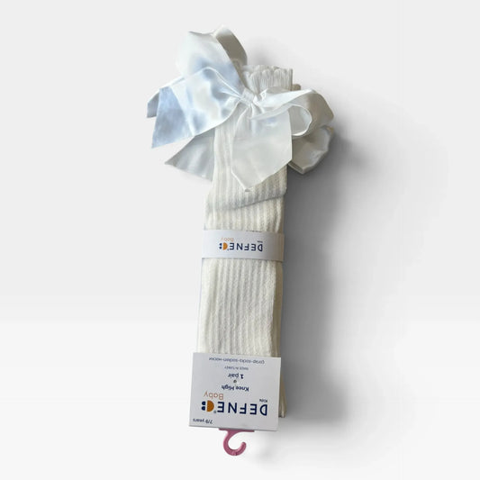 White Knee-High Socks with Bow - 1