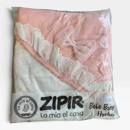 Pink Lace Bow Hooded towel - 1