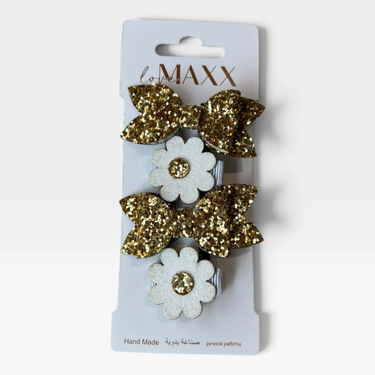 Golden Glitter Bow Hair Clip Set - 1